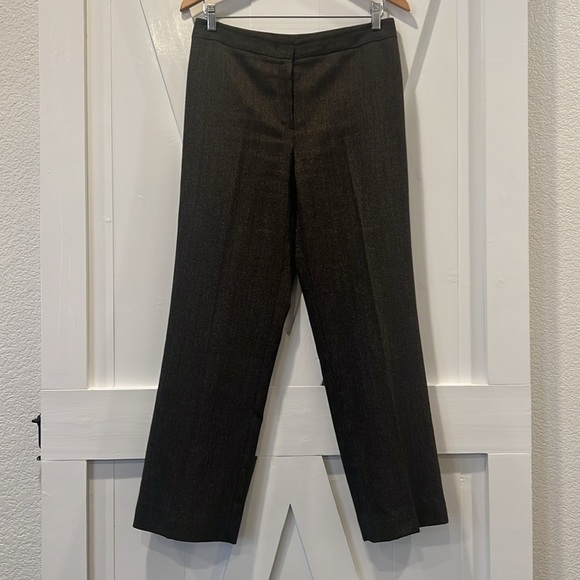 Lafayette 148 Wool Blend Brown Metalic Herringbone Wise Leg Pants Size 6 - Picture 1 of 8